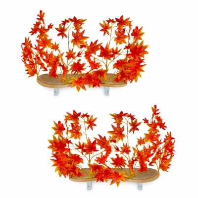 Canopy Curved Cat Wall Shelves with Leaves - ORANGE BLAZE - Set of (2)