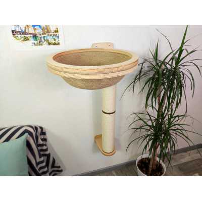 Wall Mounted Round Cat Basket Bed with Scratching Post