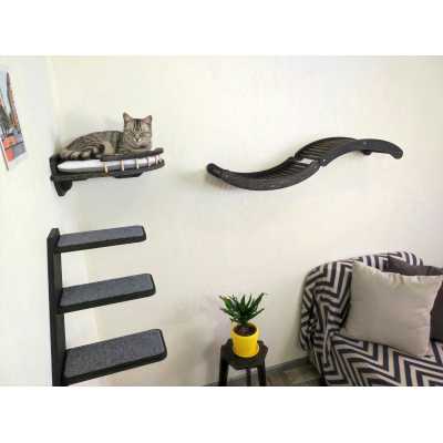 Wall-Mounted Cat Play Area with Corner Shelf, Ladder, and MOON Elements