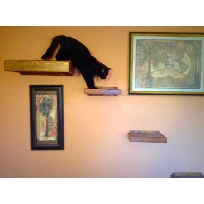 Artisan Made - (4) Floating Cat Wall Shelves + (1) Floating Cat Wall Bed